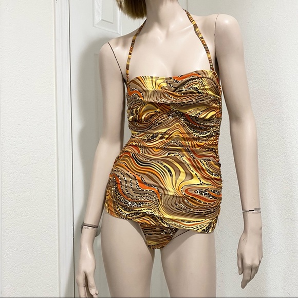 BIKINI BAY BB1010 1-pc Bandeau Swimsuit Leopard Multicolor Size 10 NWT - Picture 3 of 16